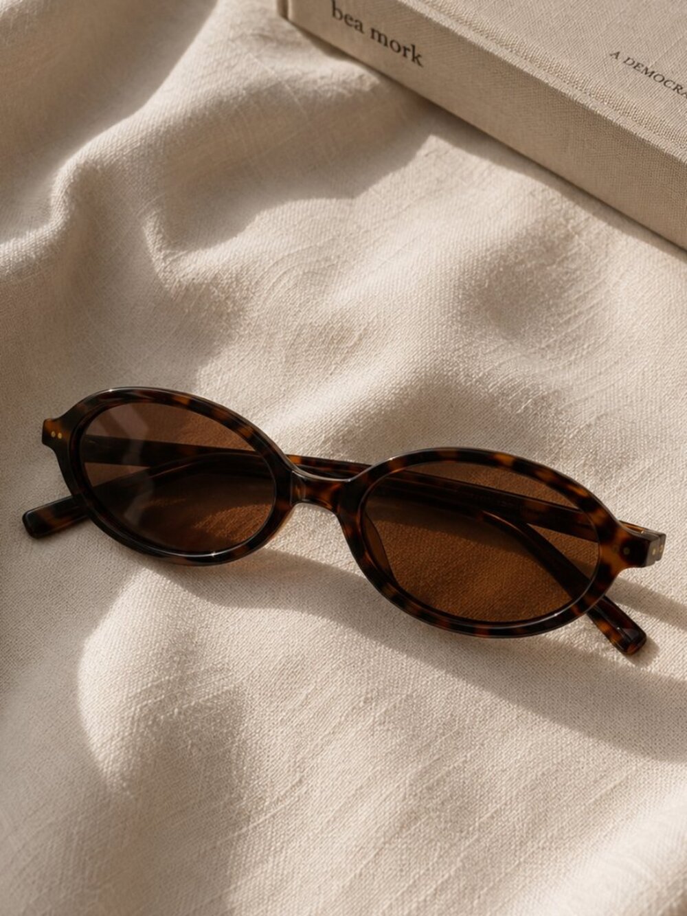 Tortoise Oval Sunglasses Slim Brown Frame Women Acetate Minimal 90’s - Picture 2 of 4
